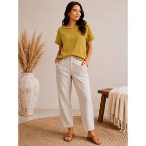 Easel Los Angeles Mustard Yellow Gauze Raw Edge Short Sleeve Top ET15988 Small
